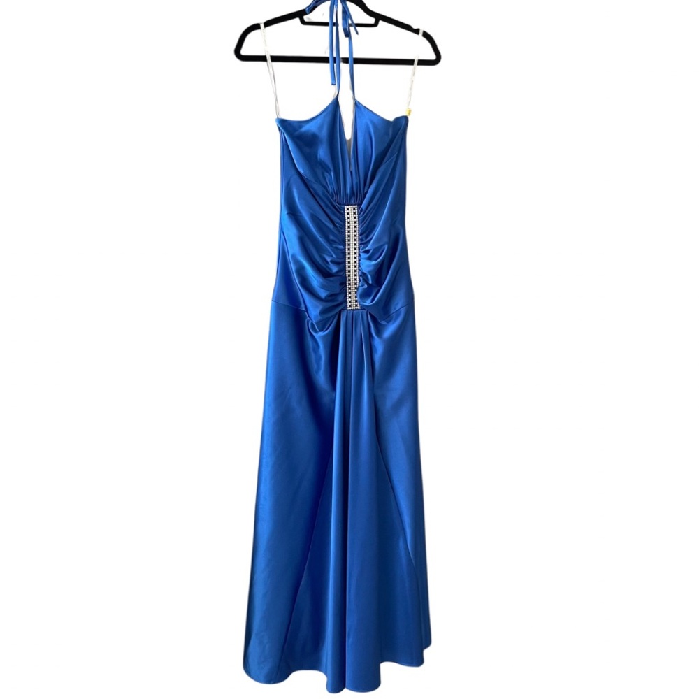Vintage Jessica McClintock Blue Satin Halter Evening Dress Size 10